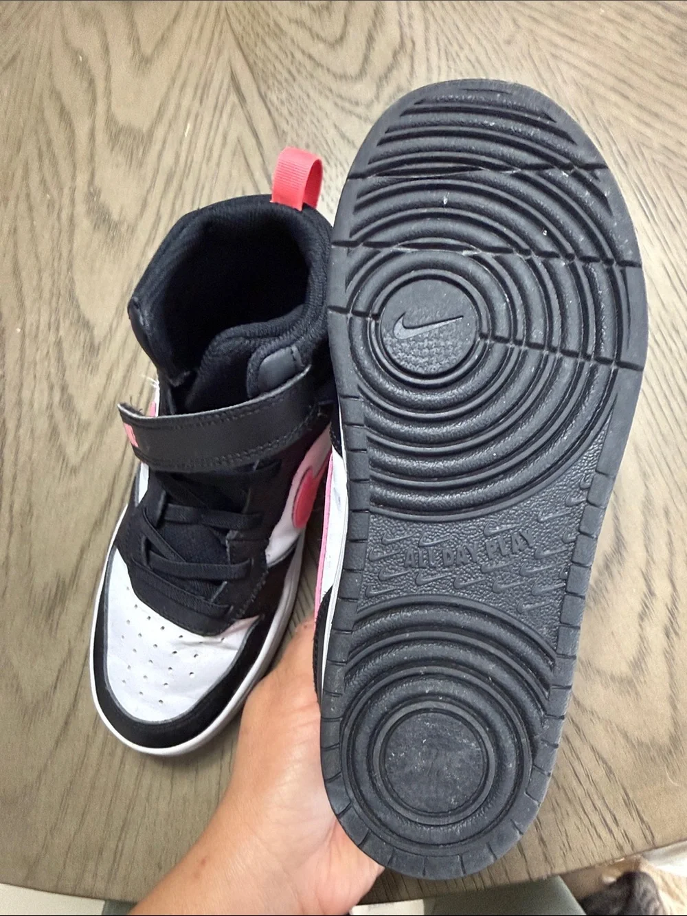 Nike Kids Black, White & Pink High-Top Sneakers with Strap
